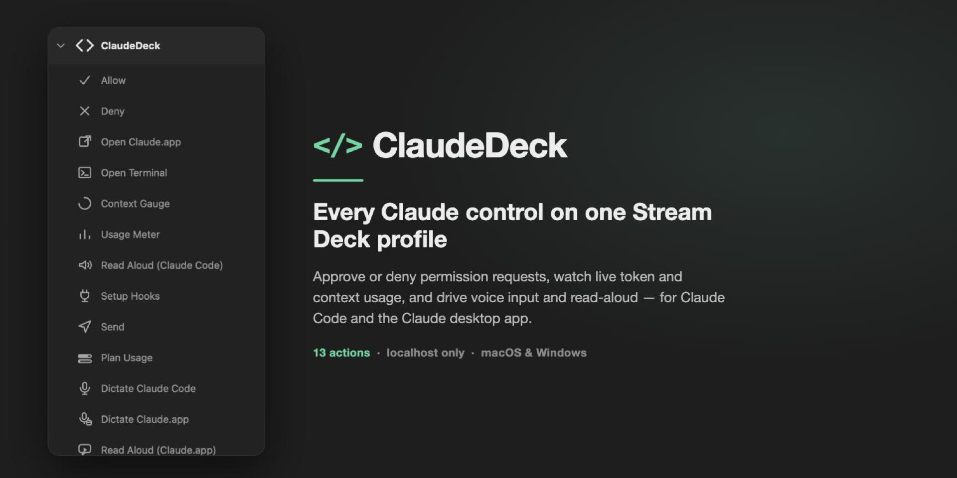 Every Claude control on one Stream Deck profile