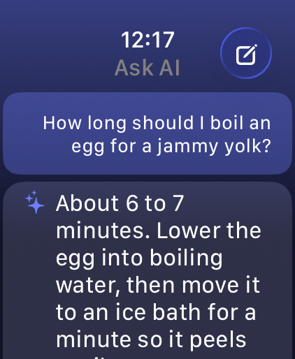Ask AI on the watch with a spoken question and its answer